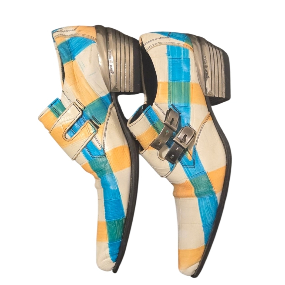 Vintage New Rock Leather Buckle Shoes EU39 Y2K Patchwork Made in Spain